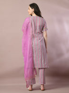 Myshka Women's Multi Printed Cotton Straight Party Kurta Set With Dupatta