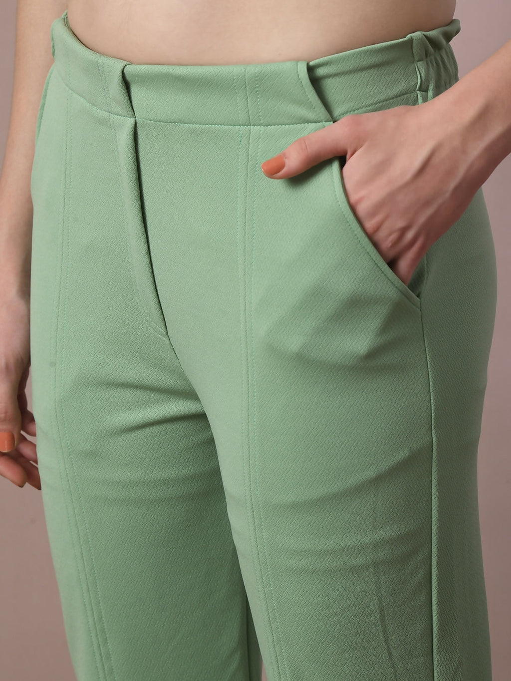 Myshka Women's Sea Green Solid Party Parallel Trousers