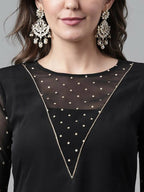 FIORRA Women's Black Poly Crepe A-Line Kurta Set