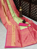 DEIANA'S Beautiful Designer Golden zari Soft Lichi Silk Saree - Pista