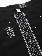 Yufta Women Black & White Ethnic Print Sequined Pure Cotton Kurta with Trouser and Dupatta