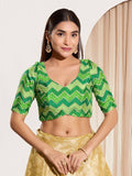 Joban Fashion Parrot Green Chiffon Padded Blouse With Square Neck Elbow Sleeves - Distacart