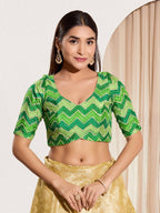 Joban Fashion Parrot Green Chiffon Padded Blouse With Square Neck Elbow Sleeves - Distacart