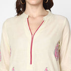 Cheera Hand Block Print Cream & Magenta Straight Kurta With Palazzo (MAAI-087K)