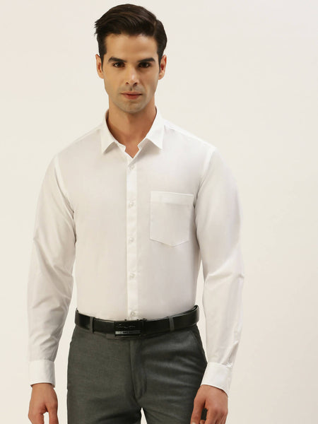 Ramraj Cotton Mens Full Sleeve Formal Poly Cotton White Shirt
