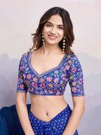 Blue Georgette Bandhani Printed,Embroidery Work Saree - Surkhi