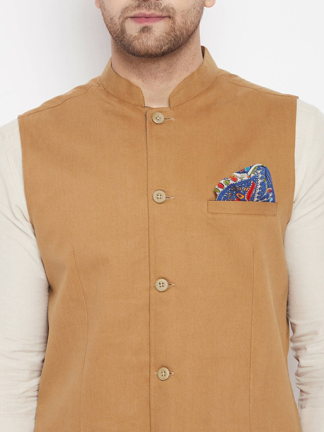 Even Apparels Brown Polyester Men's Nehru Jacket-Contrast Lining-Inbuilt Pocket Square - Distacart