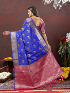Lorenvalley Fashion Blue Soft Silk Woven Design Zari Weaving Saree