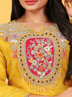 Joban Fashion Mustard Cotton Premium Pure Viscose Print Dola With Handwork Kurta set