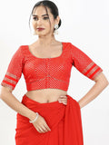 Joban Fashion Red Brocade Padded Blouse With Round Neck Elbow Sleeves - Distacart