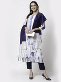 Myshka Women White Viscose Printed 3/4 Sleeve Round Neck Kurta Pant Dupatta Set