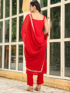 Janasya Maroon Rayon Foil Print Kurta,Bottom & Dupatta