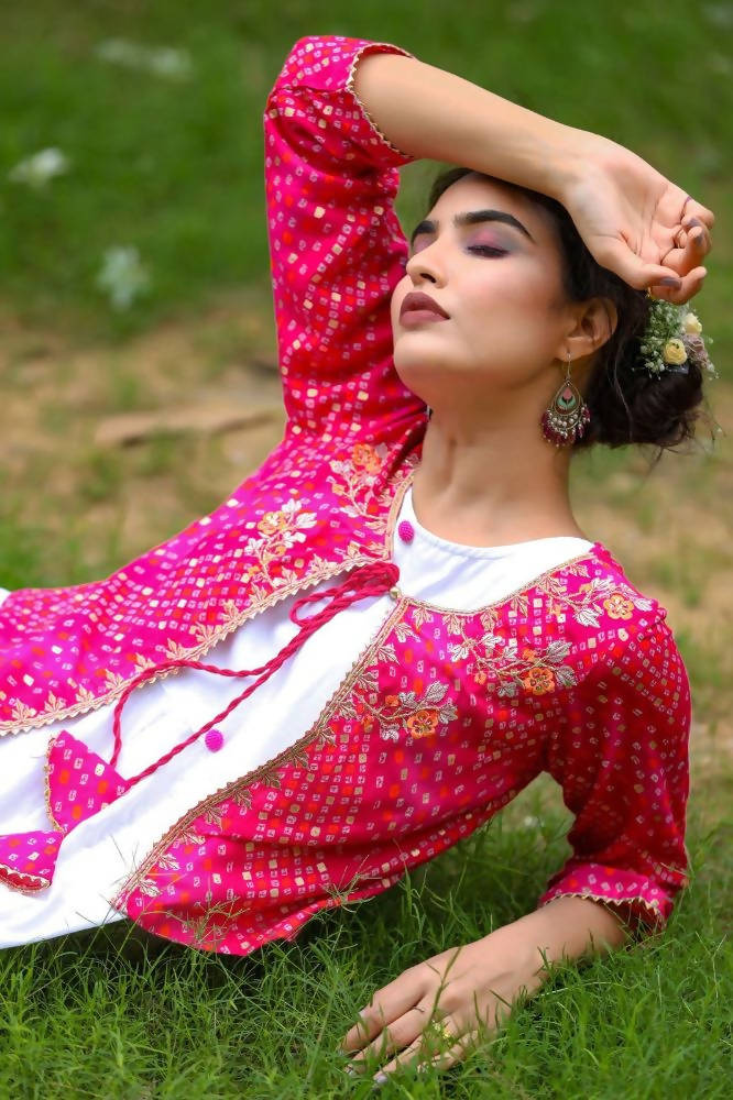 Yufta White and Pink Dress with Ethnic Jacket