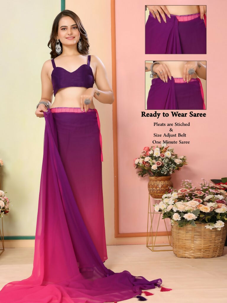 Purple Georgette Pedding Color Printed Ready To Wear Saree - Aalaya