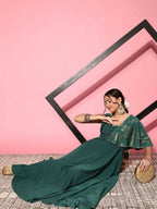 Ahalyaa Gorgeous Green Ethnic Motifs Ruffled Dress - Distacart