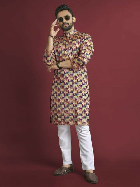 Anaita Multicolour Printed Pure Silk Straight Kurta