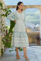 Juniper Women's Sky Blue Printed Flared Dress - Distacart