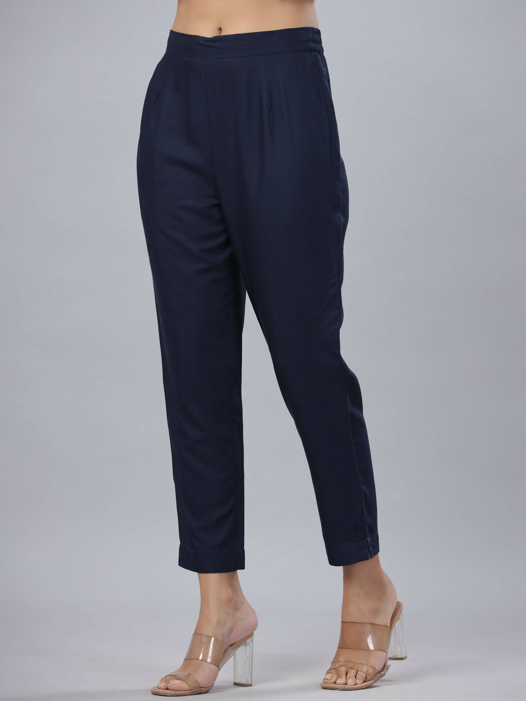 Juniper Women's Navy Rayon Solid Stright Slim Pant - Distacart