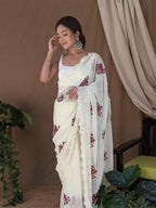 Vamsee Fana Off White Georgette Silk Saree