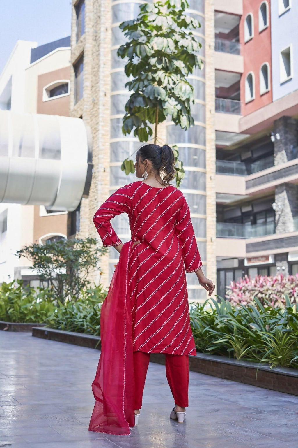 Joban Fashion Red Premium Pure Viscose Print Dola With Handwork Kurta Set