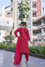 Joban Fashion Red Premium Pure Viscose Print Dola With Handwork Kurta Set