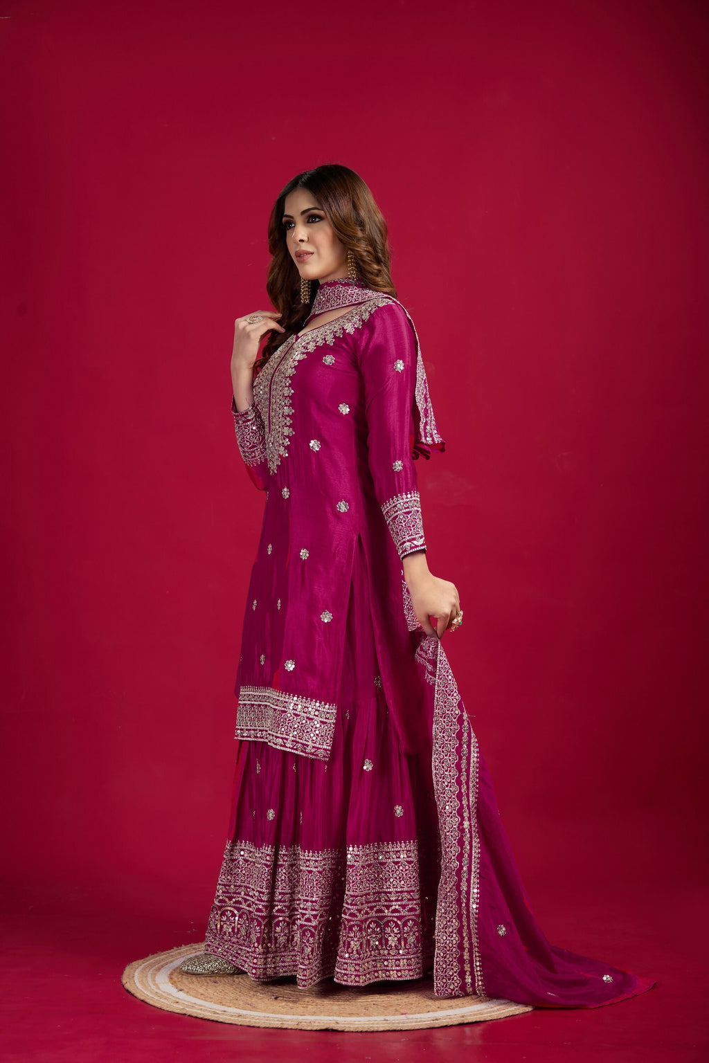 Joban Fashion Rani Kurta Set Silk Sequins , Zari, Coding & Thread Embroidered work - Distacart