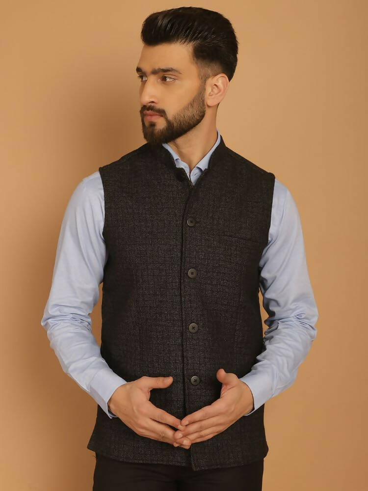 Even Apparels Pure Wool Nehru Jacket - Black