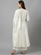 FIORRA Women's White Pure Cotton Flared Kurta Palazzo Set With Dupatta