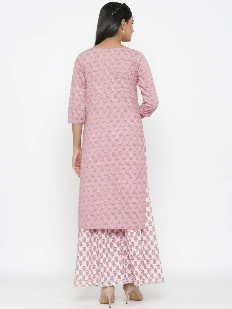 Miravan Women's Cotton Floral Print Straight Kurta And Palazzo Set