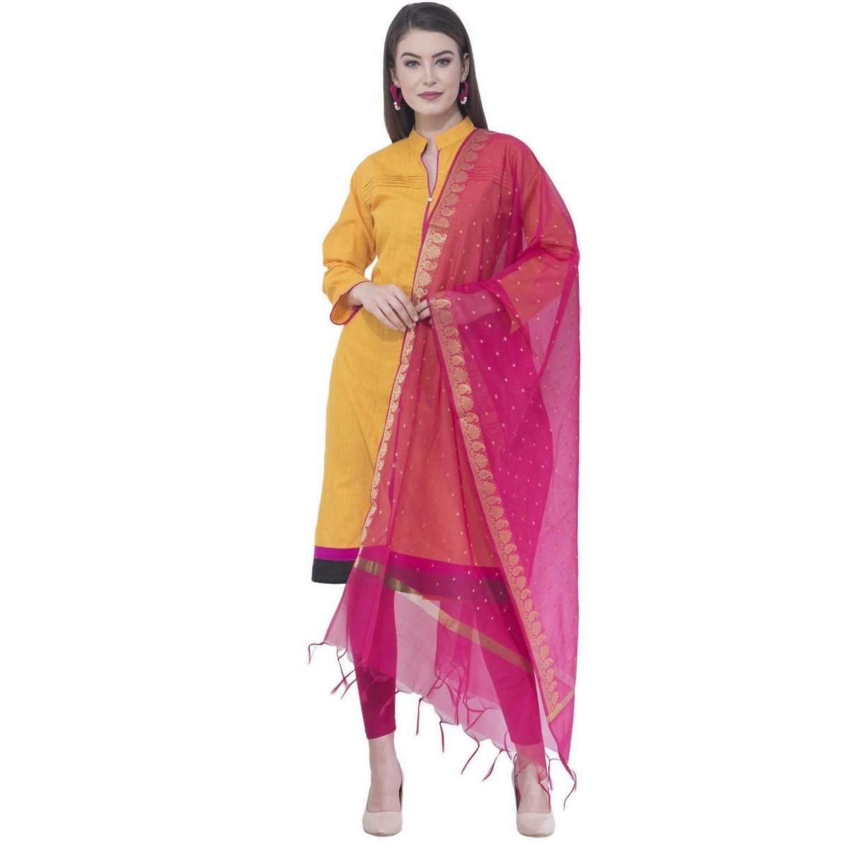A R SILK Magenta Color Vns Border Buti Dupattas and Chunnis