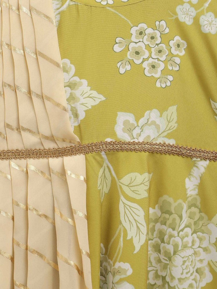 Ahalyaa Lemon Yellow Crepe Digital Print Kids Kurta With Dupatta Set For Girls