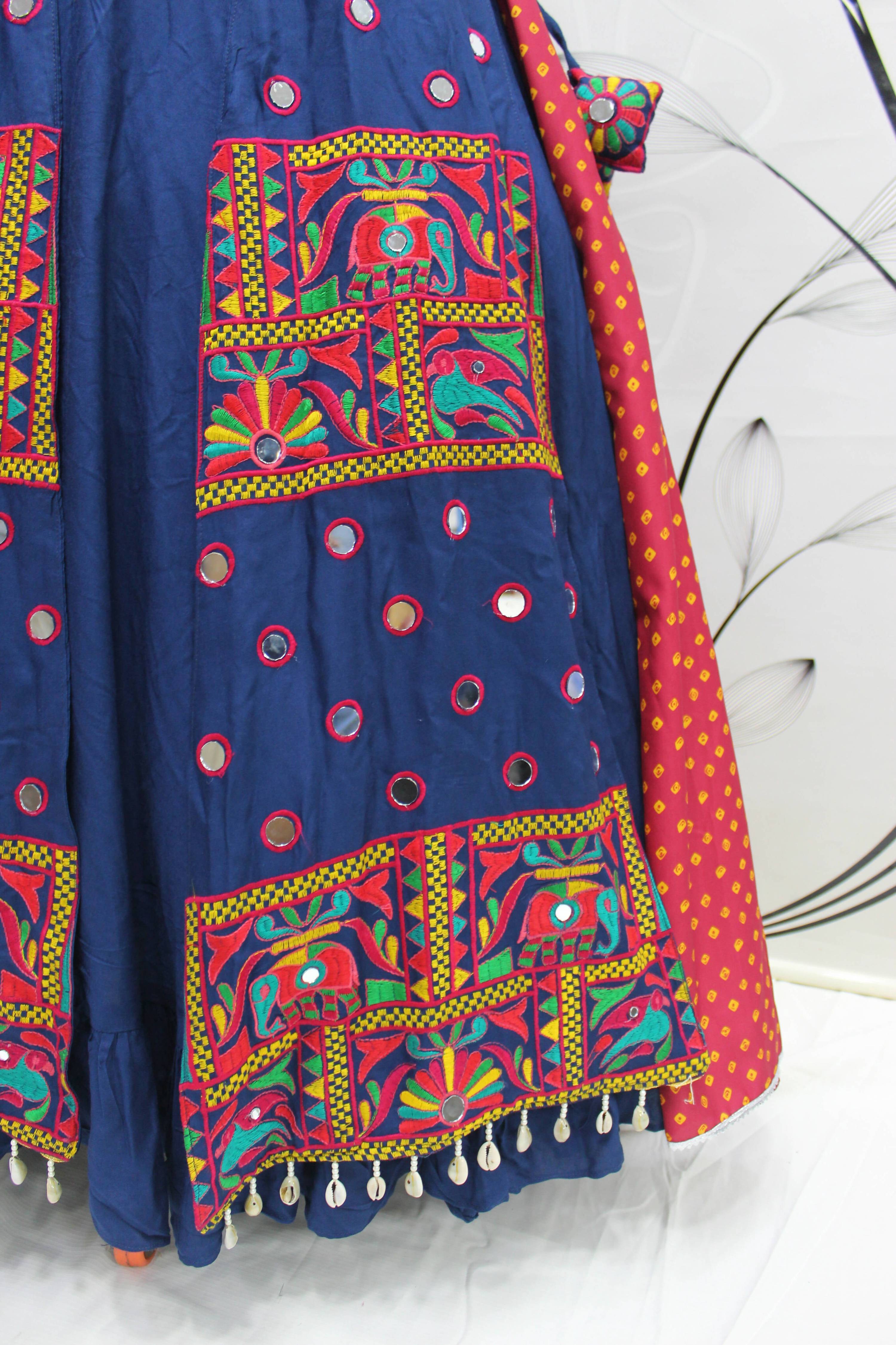 Blue Viscose Rayon Thread Embroidered Navratri Lehenga Choli with Dupatta - Raas