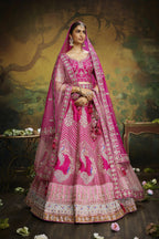 House of Panchhi Pink Pure Silk Moti & Zarkan heavy embroidery Lehenga choli & Dupatta