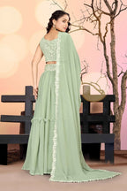 Jyoti Fashion Sea Green Two Tier Crush Georgette Lehenga Choli with Dupatta