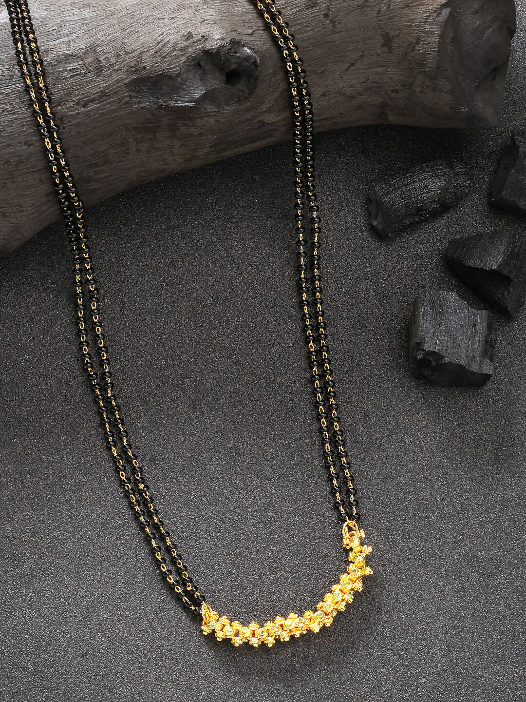 NVR Women's Gold-Polished Black Beaded Mangalsutra - Distacart