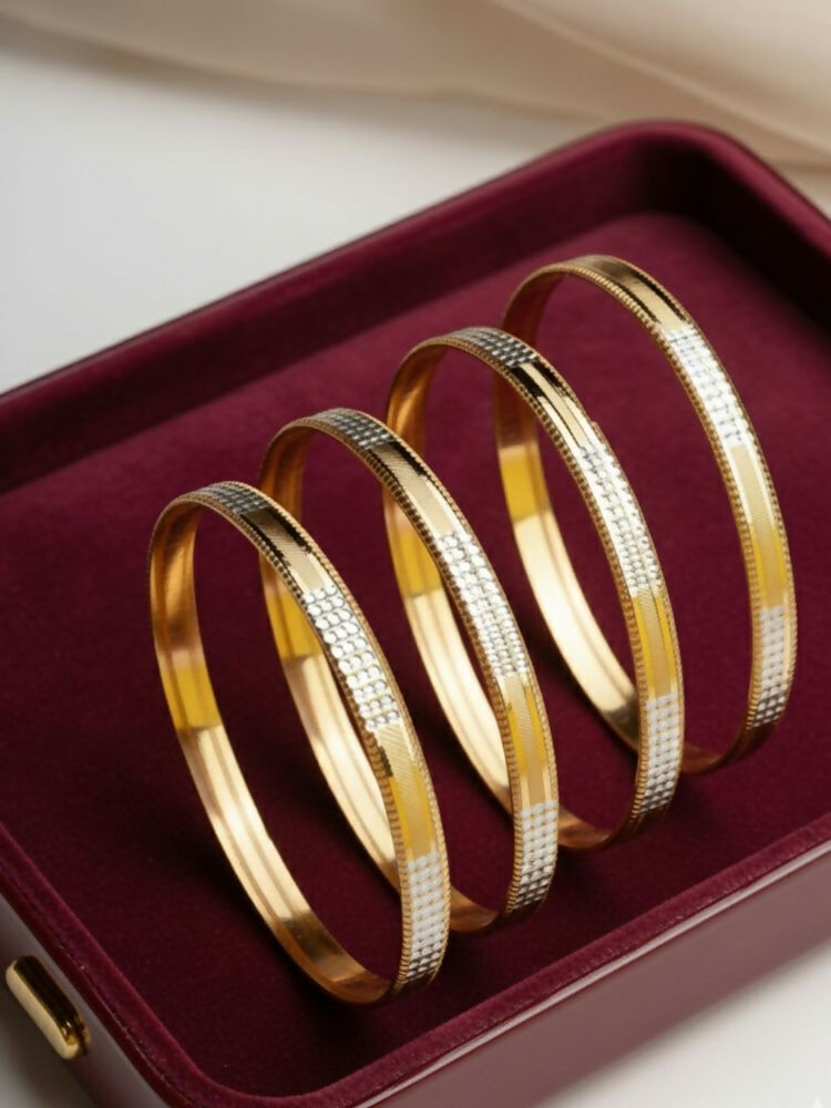 NVR Women Set of 4 Gold Plated CZ Toned Bangle - Distacart