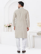 Joban Fashion Men's Rayon Cotton Cream Printed Kurta Pyjama set