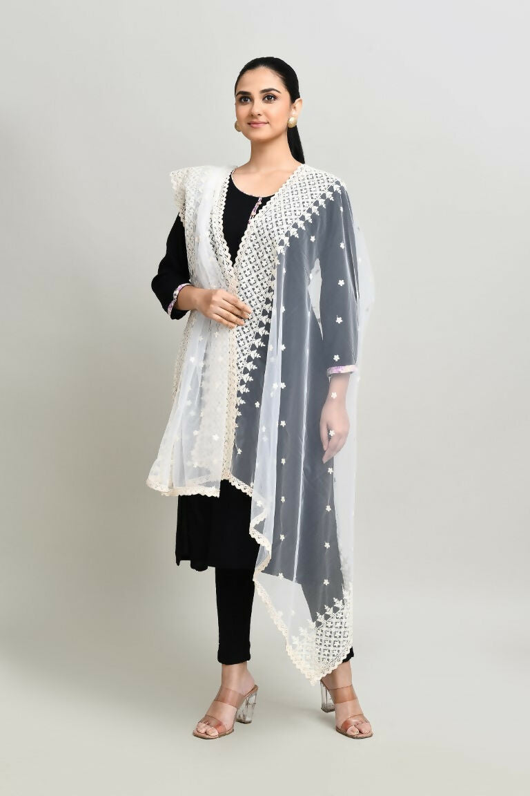 Joban Fashion White Cotton Embroidery Work Pakistani Karanchi Dupatta