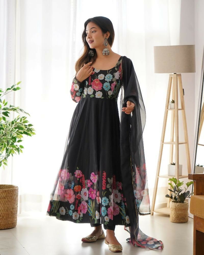 Joban Fashion Black Kurta Set Organza Sequin Embroidery Work - Distacart
