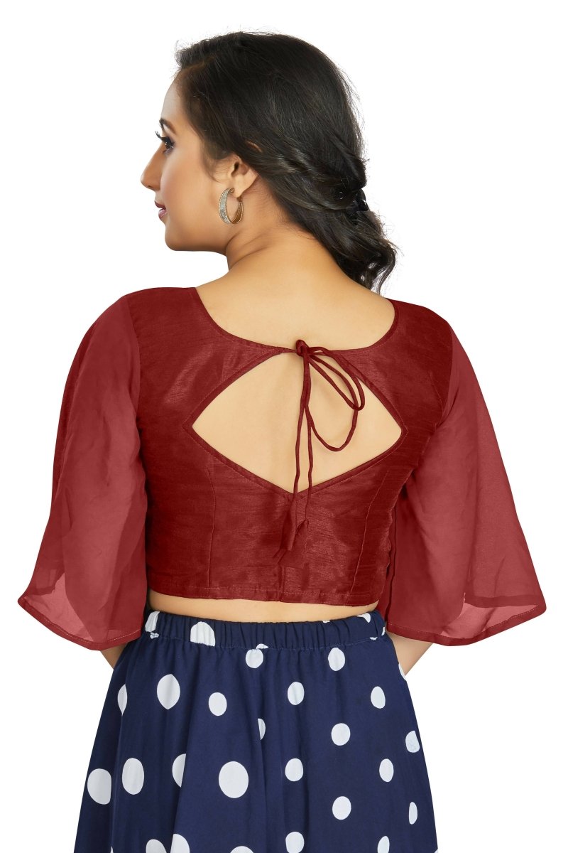 Aastha Fashion Women's Women's Maroon Art Silk Umbrella Sleeves Readymade Blouse