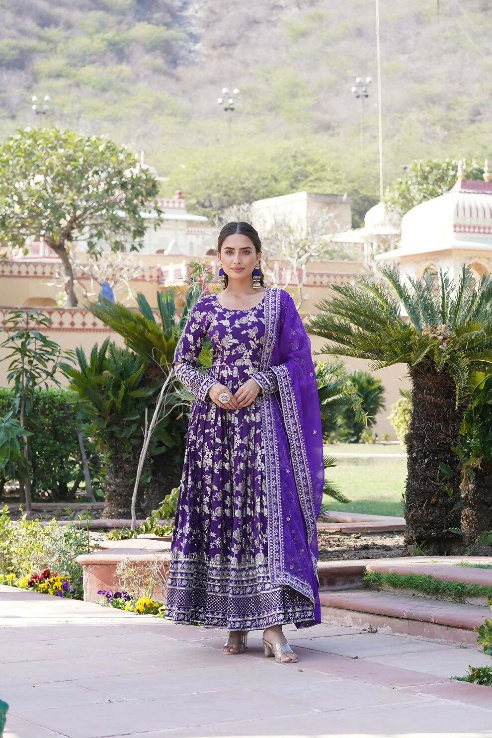 Joban Fashion Purple Viscose Jacquard Sequence Embroidery Work Kurta Set - Distacart