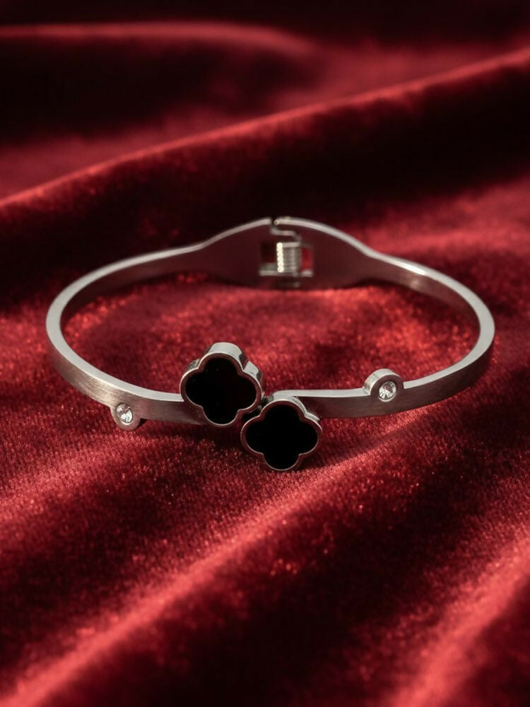 NVR Women Silver Plated Black Cuff Bracelet - Distacart