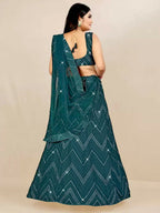 Jyoti Fashion Classy Bottle Green Georgette 3MM Sequins with Thread Embroidery Lehenga Choli with Dupatta