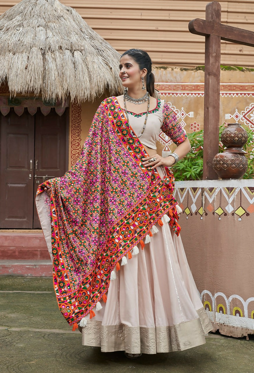 AI Fashion Beige Viscose Rayon Designer Navratri Lehenga Choli Collection