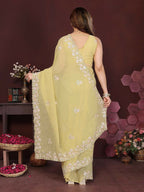 PR Fashion Yellow Georgette Embroidery Work With Embroidery Work Blouse Saree