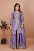 Joban Fashion Purple Silk Embroidered Sharara Set - Distacart