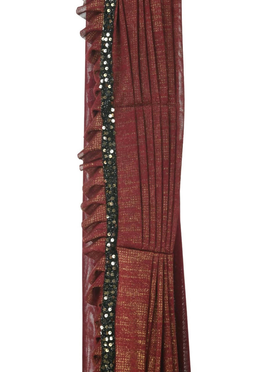 Mominos Fashion All Season Wear Rust And Black Ruffled Ready To Wear Saree - Distacart