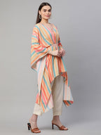 Ahalyaa Women Multi Color Crepe Striped Printed Kaftan Kurta With Trousers - Distacart