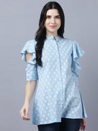 Myshka Stylish Blue Cotton Half Sleeve Women's Top - Distacart