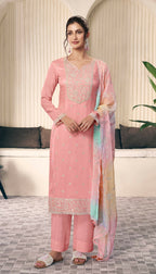 Anaita Peach Embroidered Silk Stitched Salwar Suit - Distacart